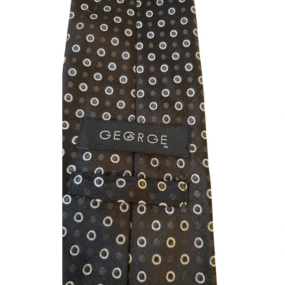 George Luxury 100%‎ Silk Black Circle Polka Dot Neck Tie Business Church Wedding
